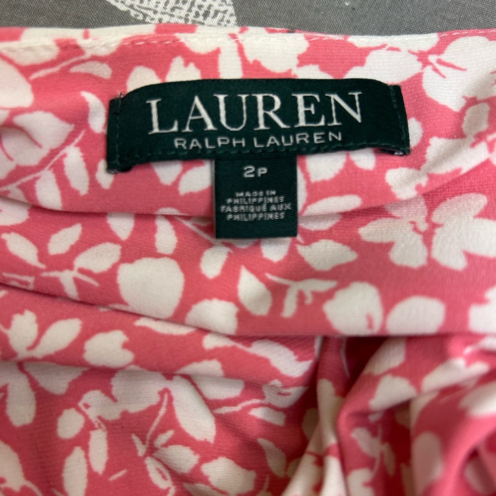 🌸”Lauren Ralph Lauren” Pink/White Floral Flutter Sleeve V-Neck BodyconMidi Dress - Picture 12 of 12